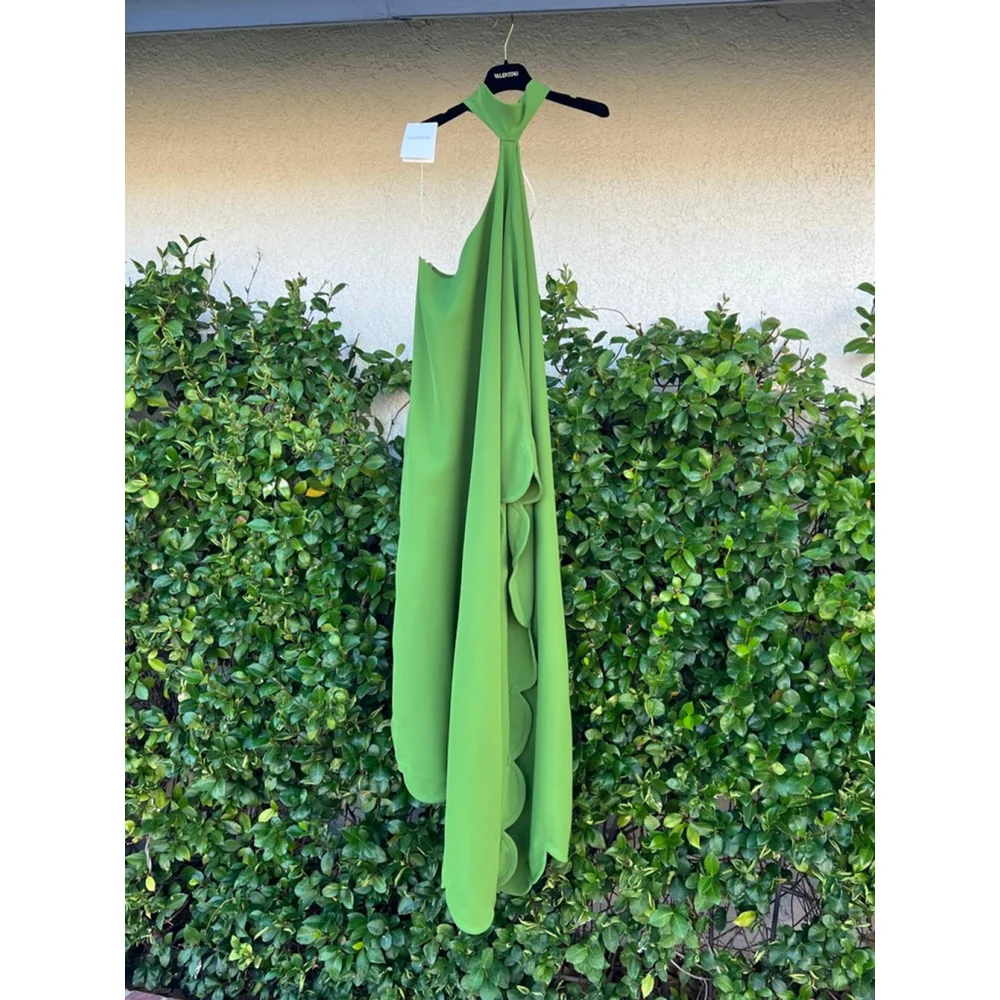 Valentino Dress NWT Onesleeve Scalloped Silk Crepe Gown Green Size 40 US 4 Small